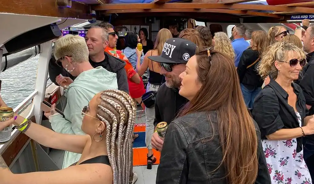 Boat full of partygoers at CrashThe90s Summer Boat Cruise 2023