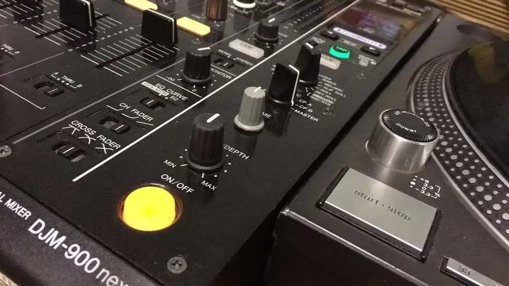 Extreme close up of a mixer and turntables