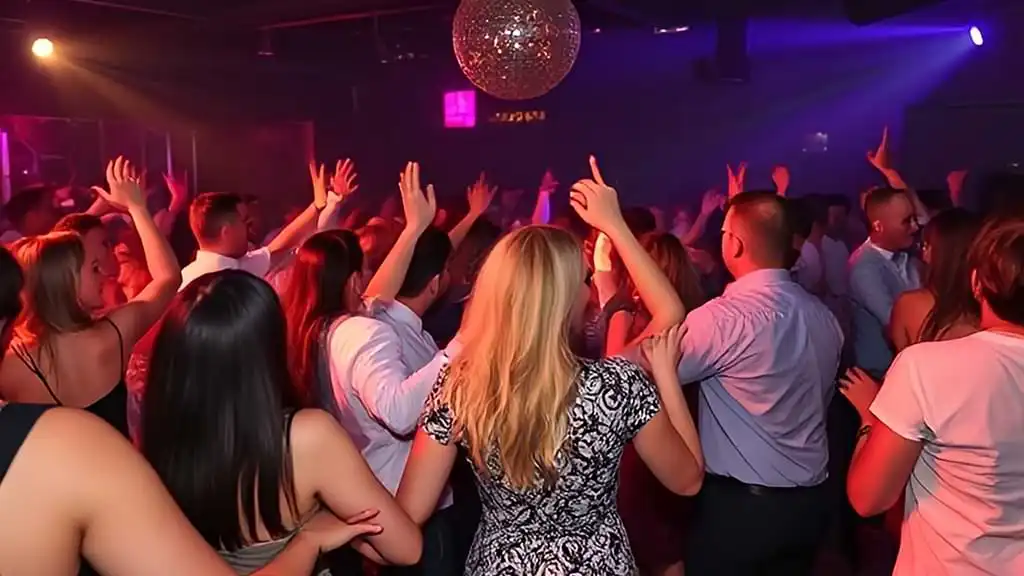A packed dancefloor at a corporate event