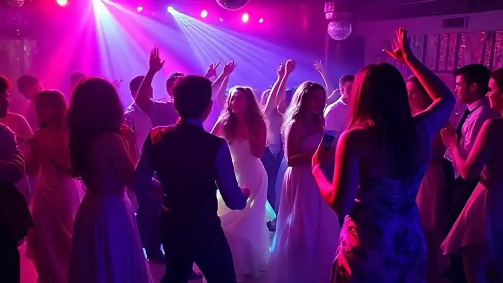 A packed dancefloor at a school prom