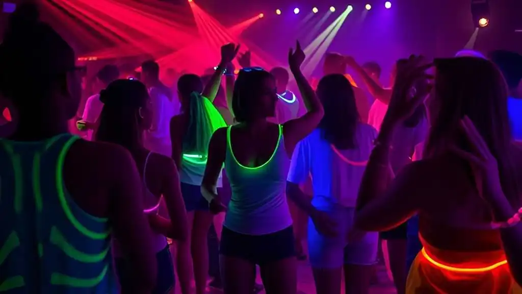 Neon disco with guests and glow sticks