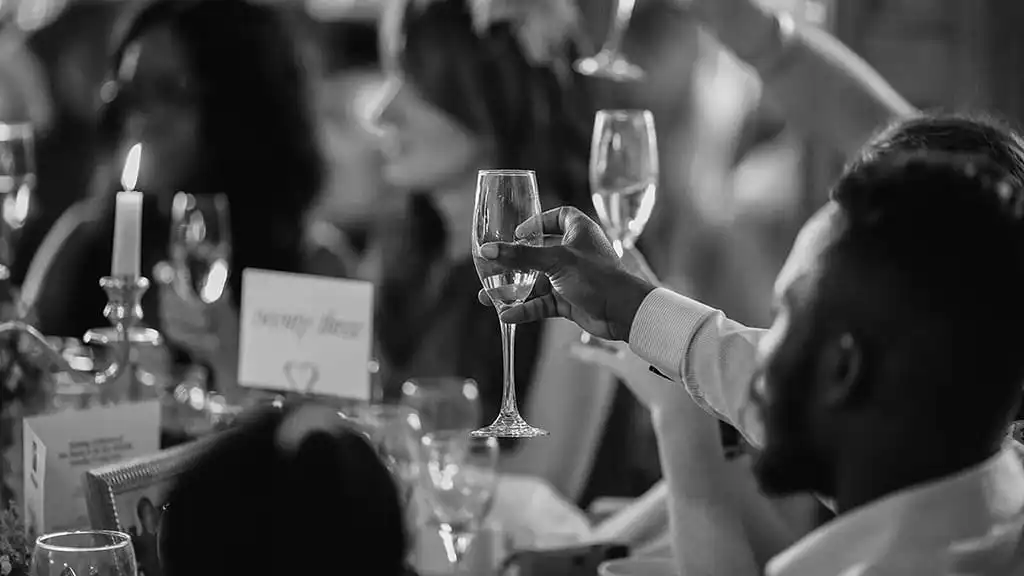 Guests making a toast to the married couple