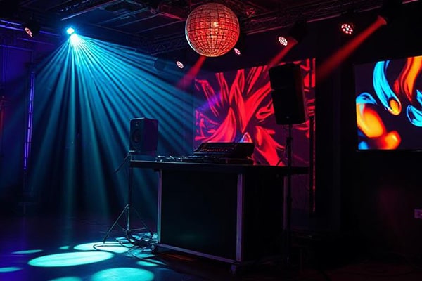 Disco setup with lighting