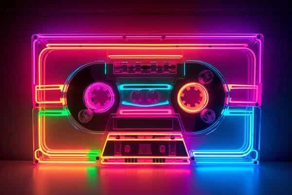 Retro neon cassette tape