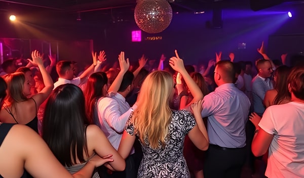 Corporate DJ event with lighting and music Corporate guests enjoying a professional DJ setup
